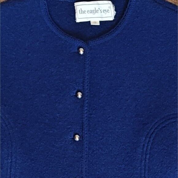 VTG The Eagle's Eye Worsted Wool Cardigan Sweater Women's 12 Gold Buttons‎ Blue - Picture 3 of 6